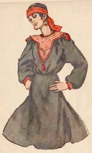 мода 1985, Платье приталенное. Рукав — кимоно. Кокетка из вышитой сетки. Застежка на спинке